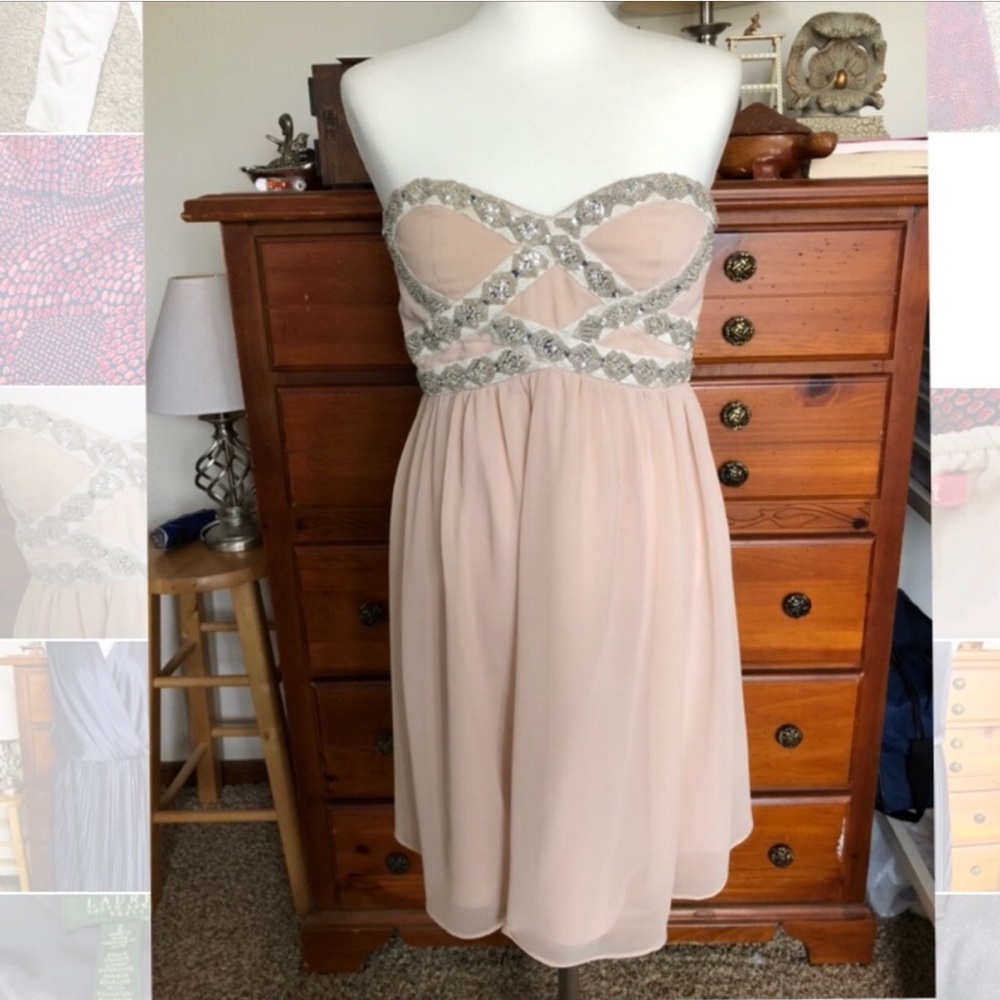 Light pink chiffon strapless dress